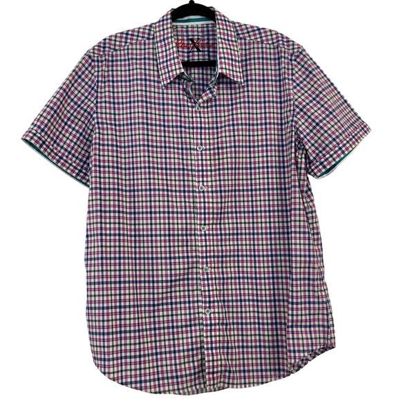 Robert Graham Gingham Short Sleeve Shirt Button-Down Cotton | Men's Size XL - Picture 1 of 12